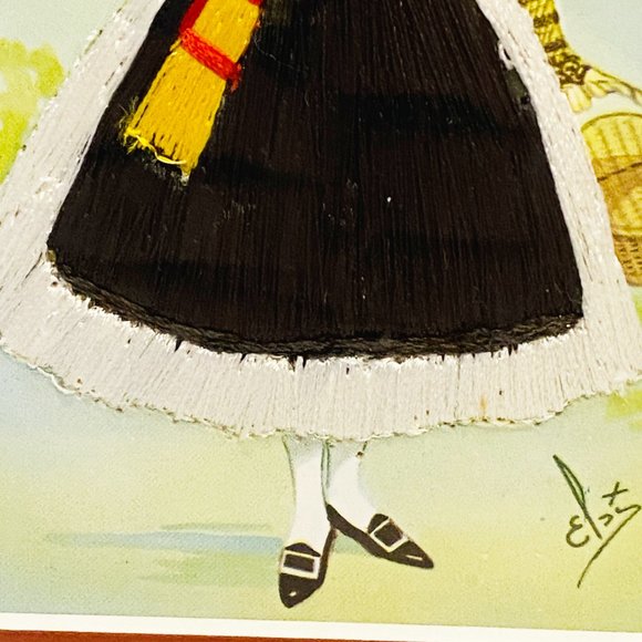 Rare Vintage Elsi Gumier Silk Embroidered Postcard 1960s Framed Glass - Picture 3 of 7